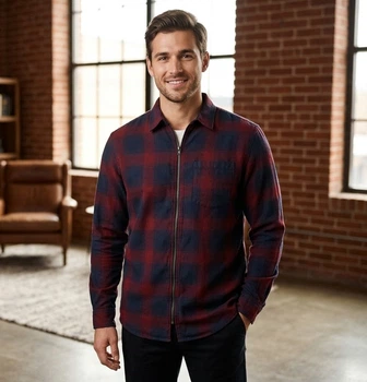 Мужская рубашка на молнии Jack & Jones в клетку р. L