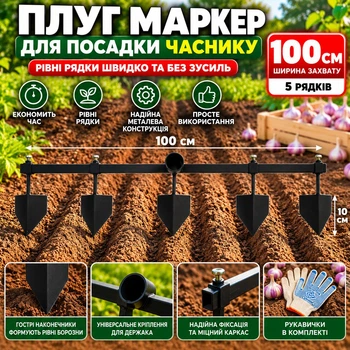 Плуг маркер регульований для посадки часнику та розмітки грядок 100 см на 5 рядків металевий