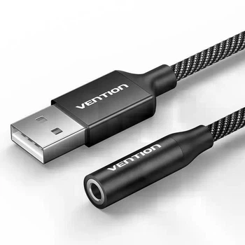 Внешняя звуковая карта Vention CVE USB-A — 3.5 мм TRRS для гарнитуры, 24 бит/96 кГц, 1 м, Black (CVEBF)