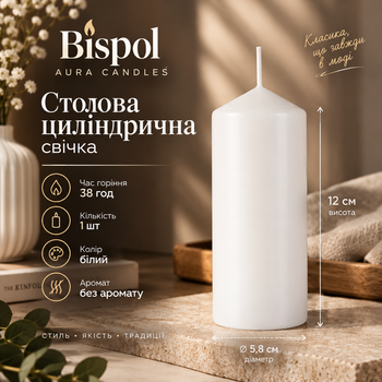 Свічка столова циліндр Bispol AURA Candles sw60/120-090 Білий