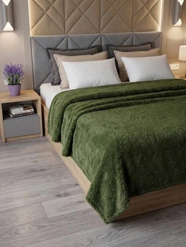 Плед покрывало микрофибра двухспальный 180*200 см флис ТМ Colorful Home однотонный зеленый