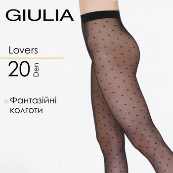 Колготки с узором в мелкое сердечко Giulia LOVERS 20 (4) 2 Black-nero, капроновые колготки, колготки с рисунком, колготки с сердечками