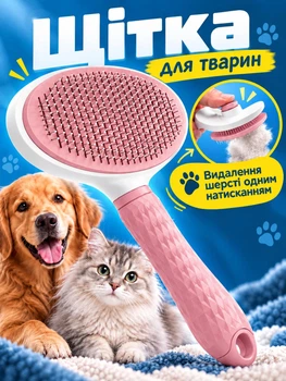 Щетка пуходерка для котов и собак односторонняя для ухода за шерстью и подшёрстком VMHouse 11 х 20 см розовая (0013-0003)