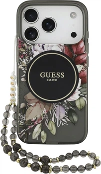 Etui do smartfona Apple iPhone 18 Pro/iPhone 17 Pro Guess IML Flowers Pearl Strap MagSafe Black (3666339681203)