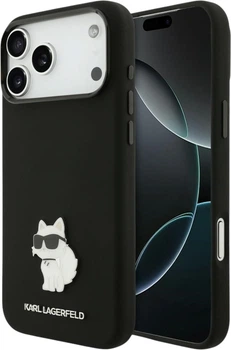 Etui do smartfona Apple iPhone 18 Pro Max/iPhone 17 Pro Max Karl Lagerfeld Silicone Choupette Metal Pin Black (3666339683252)