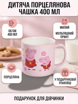 Фарфоровая чашка для чая Peppa Pig 400ml милая чашка для девочки Свинка Пеппа кружка в подарочной упаковке Розовый