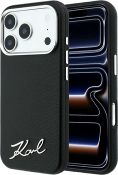 Etui do smartfona Apple iPhone 18 Pro/iPhone 17 Pro Karl Lagerfeld Saffiano Small Script Metal Logo MagSafe Black (3666339659004)
