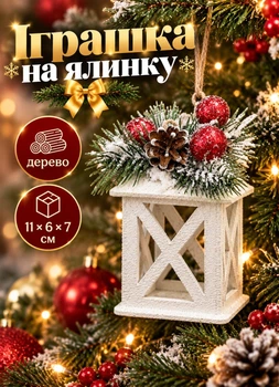 Новогодняя подвеска игрушка на елку из дерева Фонарь 11×6×7 см новогодние игрушки елочные шары на елку елочные украшения Белый