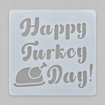 Трафарет для торта на День благодарения с индейкой и праздничной надписью 15 на 15 см серый