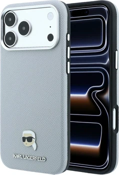 Etui do smartfona Apple iPhone 18 Pro/iPhone 17 Pro Karl Lagerfeld Grained Karl Head Metal MagSafe Grey (3666339659080)