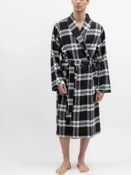 Халат чоловічий Cyberjammies Polar Drift 3269 довгий бавовняний з начосом S Чорний у клітку (5051877695375)