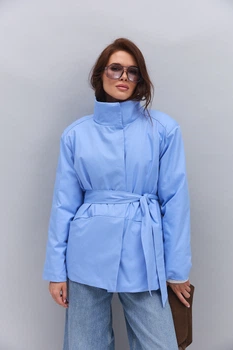 Короткий утеплений тренч блакитний з коміром-стійкою Arjen 35621, розмір L/XL, код кольору 127274