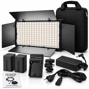 Комплект LED-лампа VP600 35 Вт для фото и видео, 2900–7800K, 2 аккумулятора NP-F750 4400 мА·ч, зарядное устройство, блок питания и сумка