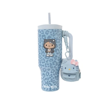Термокружка tbh с трубочкой Denim Leopard