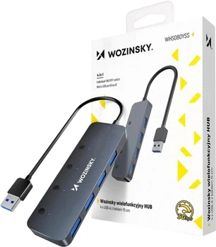 Hub USB Wozinsky USB-A to 4x USB-A with Cable 0.3 m Gray (5907769366451)