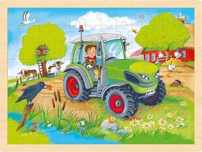 Puzzle drewniane Goki Traktor 96 elementów (5220521)