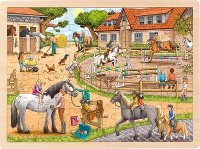 Puzzle drewniane Goki Szkoła jazdy konnej 96 elementów (5220261)