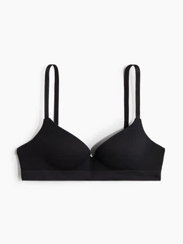 Бюстгальтер женский H&M безшовный с пуш-ап из микрофибры черный гладкий 80B (1171595)