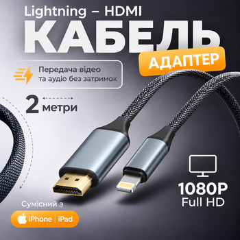 Кабель Lightning - HDMI Переходник на HDMI для iPhone адаптер для iPad на HDTV для телевизора кабель с iPhone to TV 1080P для проектора 2М Kayfovo HD-73