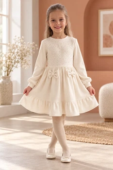 Сукня тепла Soft Pearl з камінчиками та бантиками молочний 110 см