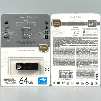 Флешка USB 64Гб USB 3.0 металлический накопитель T&G модель 117 серый