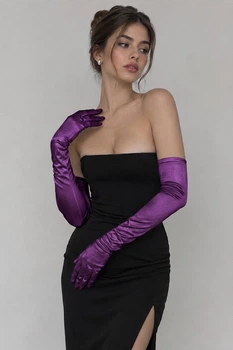 Довгі атласні рукавички honey fashion accessories s/m/l темно-фіолетовий (30к048)