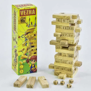 Дерев'яна гра "Вежа" 7358 Fun Game, 54 деталі, в коробці (6945717438897)