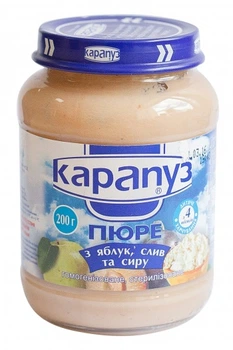 Пюре Карапуз Яблоко, слива и творог, 200 г (093849)