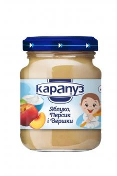 Пюре Карапуз Яблоко, персик и сливки, 125 г (236991)