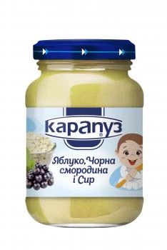Пюре Карапуз Яблоко, черная смородина и творог, 200 г (093852)