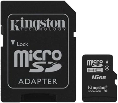 Карта памяти Kingston microSDHC class 4 SD adapter 16Gb