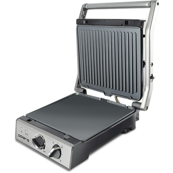 Электрогриль Polaris PGP 0903 Silver 2000W антипригарное покрытие рифленая/гладкая поверхность 3 режима съёмный поддон/пластины таймер