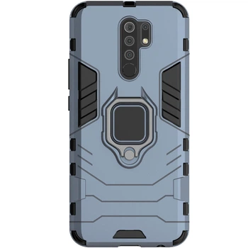 Ударопрочный чехол Transformer Ring for Magnet для Xiaomi Redmi 9 Серый / Metal slate Без бренда