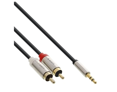 Кабель аудіо-адаптер InLine Jack 3.5mm 3pin-RCAx2 M/M 10.0m Slim Shielded Metal Gold Cu чорний(77.09.9240)