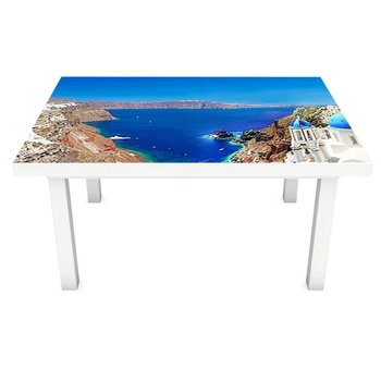 Виниловая наклейка на стол Завораживающая Греция (на мебель интерьерная ПВХ 3D) Санторини голубой 60х120см