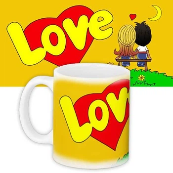 Кружка с принтом Love is... желтая 330 мл