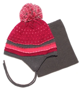 Зимний комплект (шапка на подкладке и бафф) Peluche&Tartine F17ACC50EF-Framboise серо-клубничный 50-52 см (F17ACC50EF-Framboise-3/5)