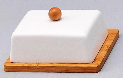 Масленка Ceram-Bamboo фарфоровая с бамбуковым блюдцем 14х12см
