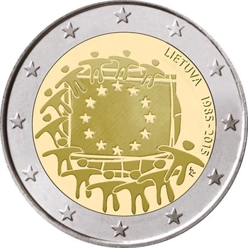 Монета Литва 2 евро 2015 Биметалл UNC Европейский флаг