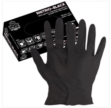 Перчатки медицинские нитриловые смотровые VitLux чёрные (уп 100шт 50пар) размер L (10577)