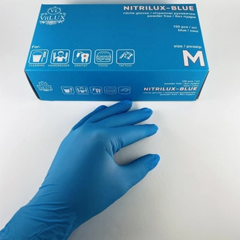 Перчатки медицинские нитриловые смотровые VitLux голубые (уп 100шт 50пар) размер S (10580)