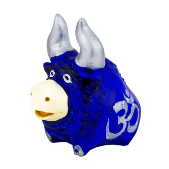 Фигурка гипсовая Netsuke Год Быка Ом Серебряные Рожки Ручная Роспись 5,5x5,7x4 Синий (25541)