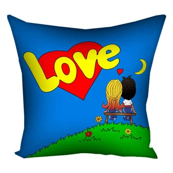 Подушка з принтом габардинова Love is синяя 30x30 см