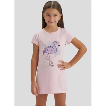 Детская ночнушка Baykar ночная рубашка сорчка для девочки с фламинго хлопок и эластан розовая 9281-148
