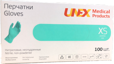 Перчатки Unex Medical Products нитриловые мятные нестерильные неопудренные XS 50 пар (121-2020)