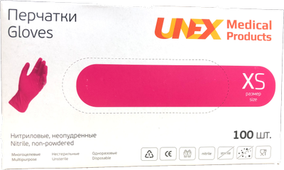 Рукавички Unex Medical Products нітрилові рожеві нестерильні неопудрені XS 50 пар (119-2020)