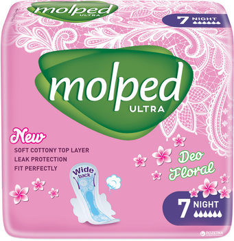 Гигиенические прокладки Molped Ultra Night Deo Floral 6 капель 7 шт (8690536839636)
