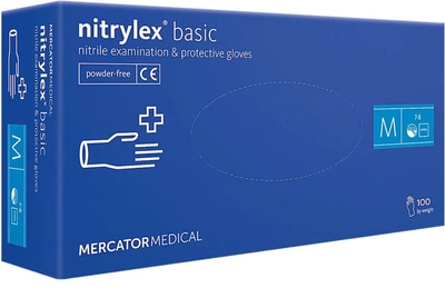 Рукавички Mercator Medical Nitrylex Basic нітрилові нестерильні неприпудрені М 100 шт. Блакитні (17203800)