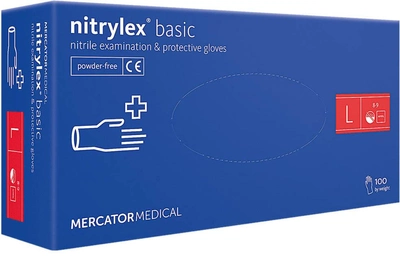 Рукавички Mercator Medical Nitrylex Basic нітрилові нестерильні неприпудрені L 100 шт. Блакитні (17203900)