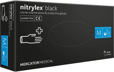 Перчатки нитриловые Mercator Medical Nitrylex Black Неопудренные диагностические размер M 100 шт Черные (3.1018)